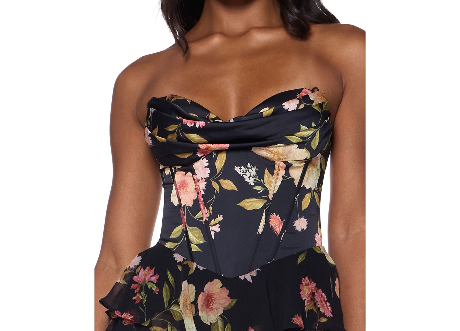 Juniors' Strapless Sweetheart-Neck Corset-Style Bodice Tiered Skirt Dress
