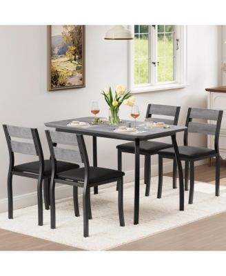 Dining Table Set of 5, Wooden Kitchen Table with Metal Frame and Upholstered Chairs for Small Space Apartment