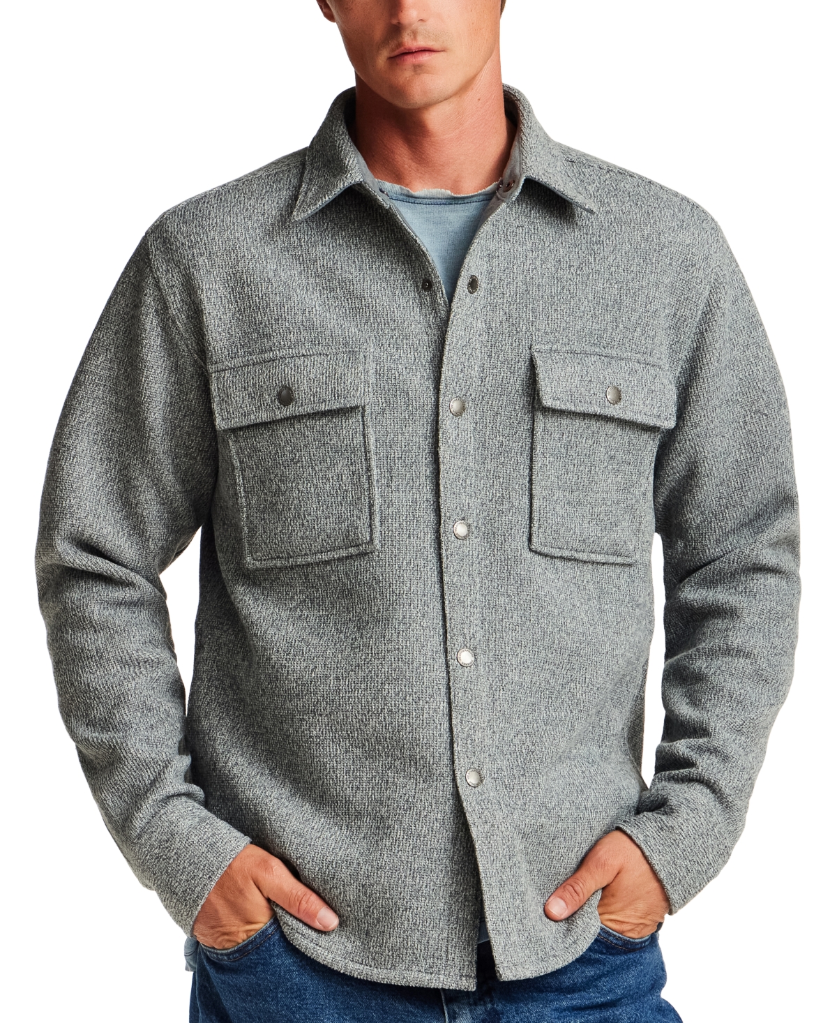Weatherproof Vintage Men's Mixy Knit Long Sleeve Snap-Front Shirt Jacket - STORMY WEATHER