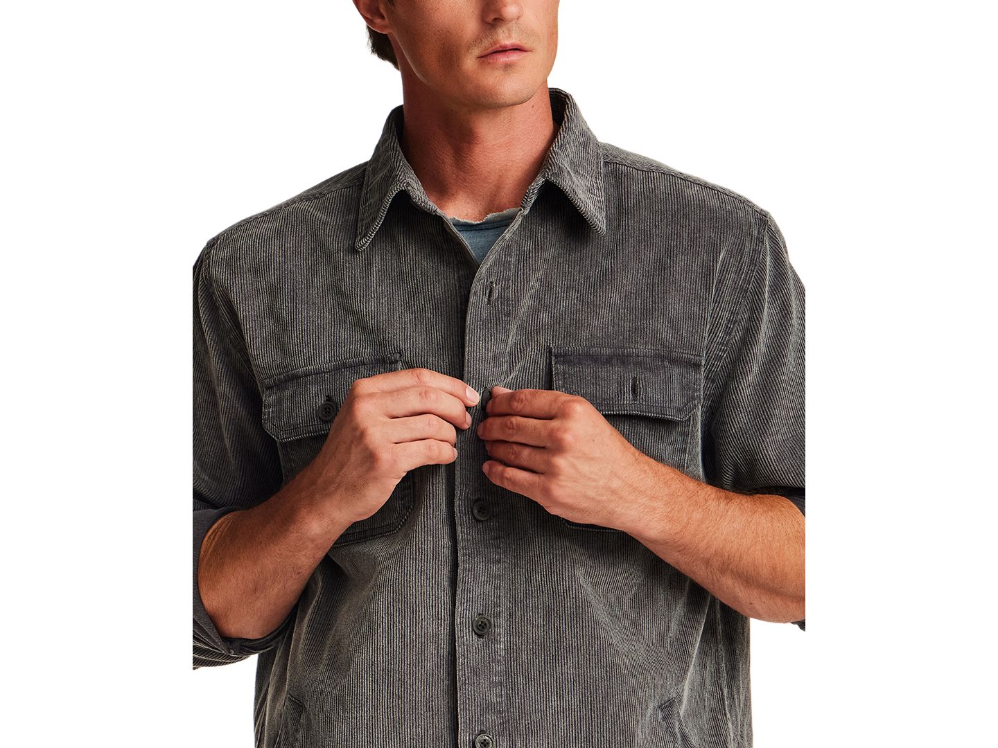 Мужская куртка Weatherproof Vintage Distressed Corduroy Overshirt, цвет: Угольный — фото 4