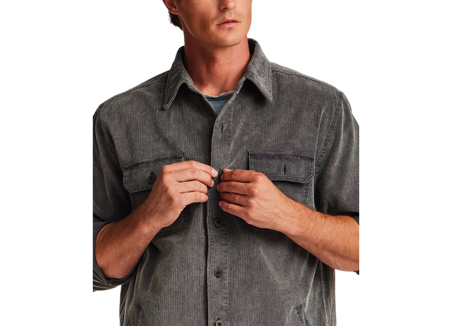 Men's Distressed Corduroy Overshirt Jacket