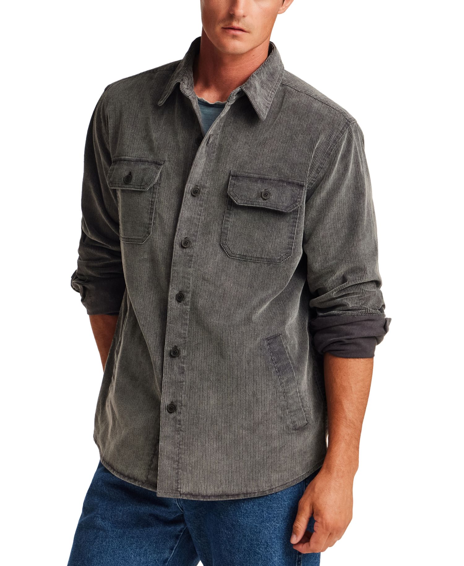 Men's Distressed Corduroy Overshirt Jacket