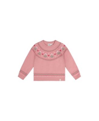 Little Girls 6-12 Years Sweater with Flower Jacquard