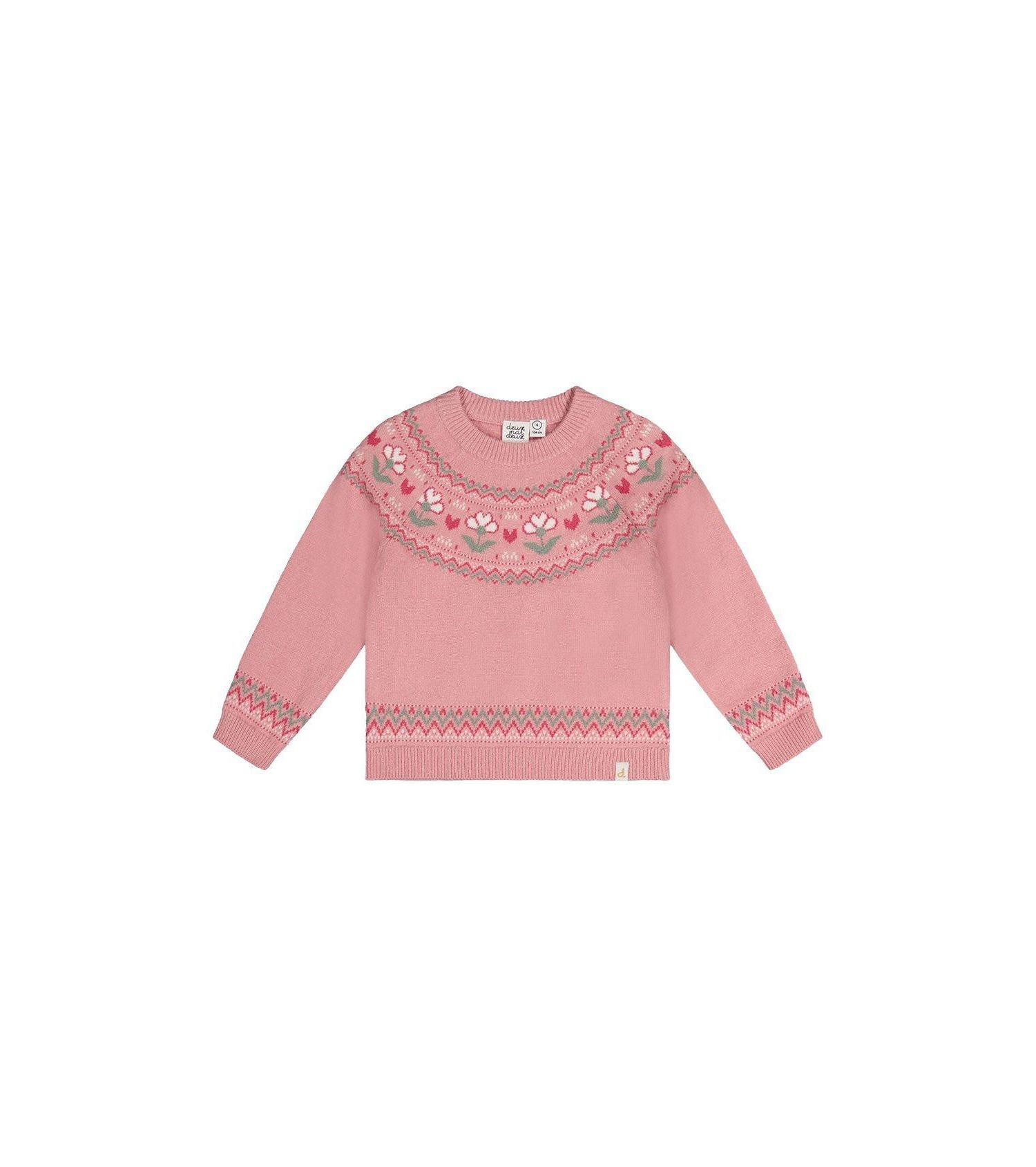 Little Girls 6-12 Years Sweater with Flower Jacquard