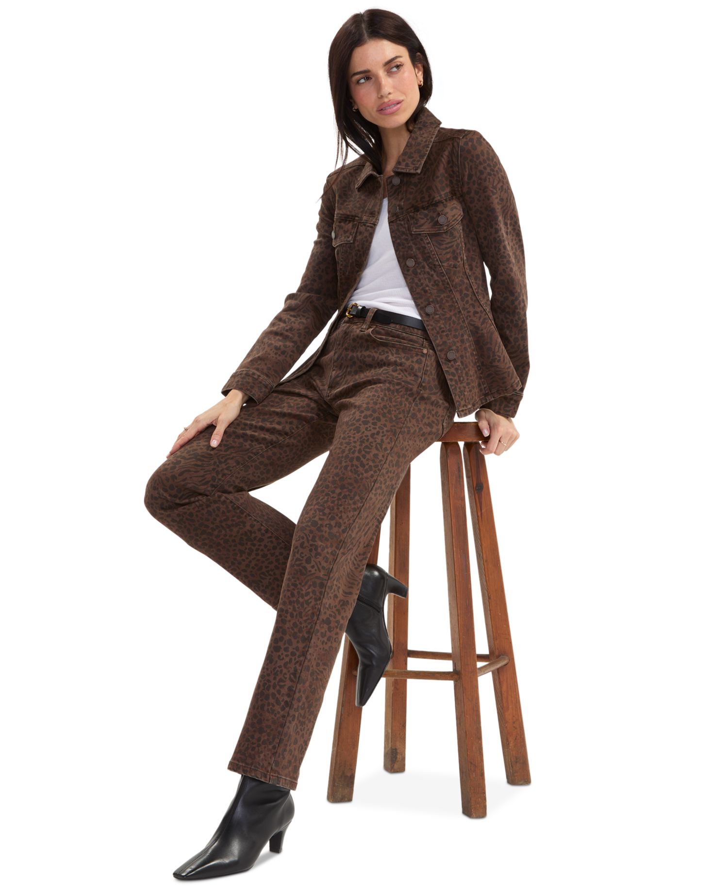 Women's Kennedy Animal Print Straight-Leg Jeans, 30" Inseam