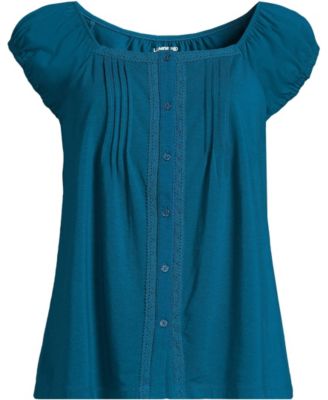 Plus Size Sleeveless Lightweight Jersey Pintuck Button Front Blouse