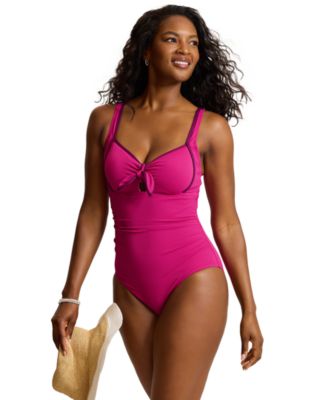Women's Cabana Pique Texture Tie-Front One-Piece Swimsuit
