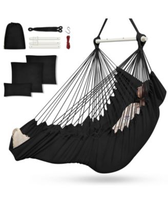 Hammock Chair Hanging Swing With 3 Cushions Foot Rest Support 500lbs Weight Capacity Indoor Outdoor Patio Porch
