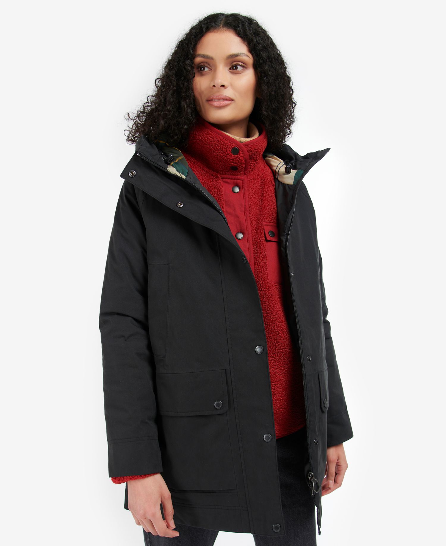 Women's Beadnell Hooded Tartan-Lined Coat