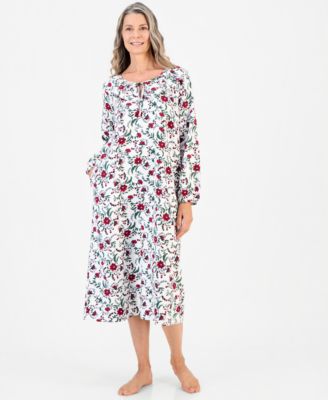 Women's Long-Sleeve Cotton-Blend Flannel Nightgown with Pockets