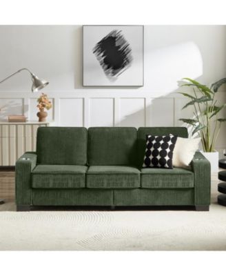 83.86" Corduroy 3-Seater Sofa with Cup Holder, High Resilience Sponge Sofa , Pet Friendly Modern Furniture for Living Room Bedroom Office