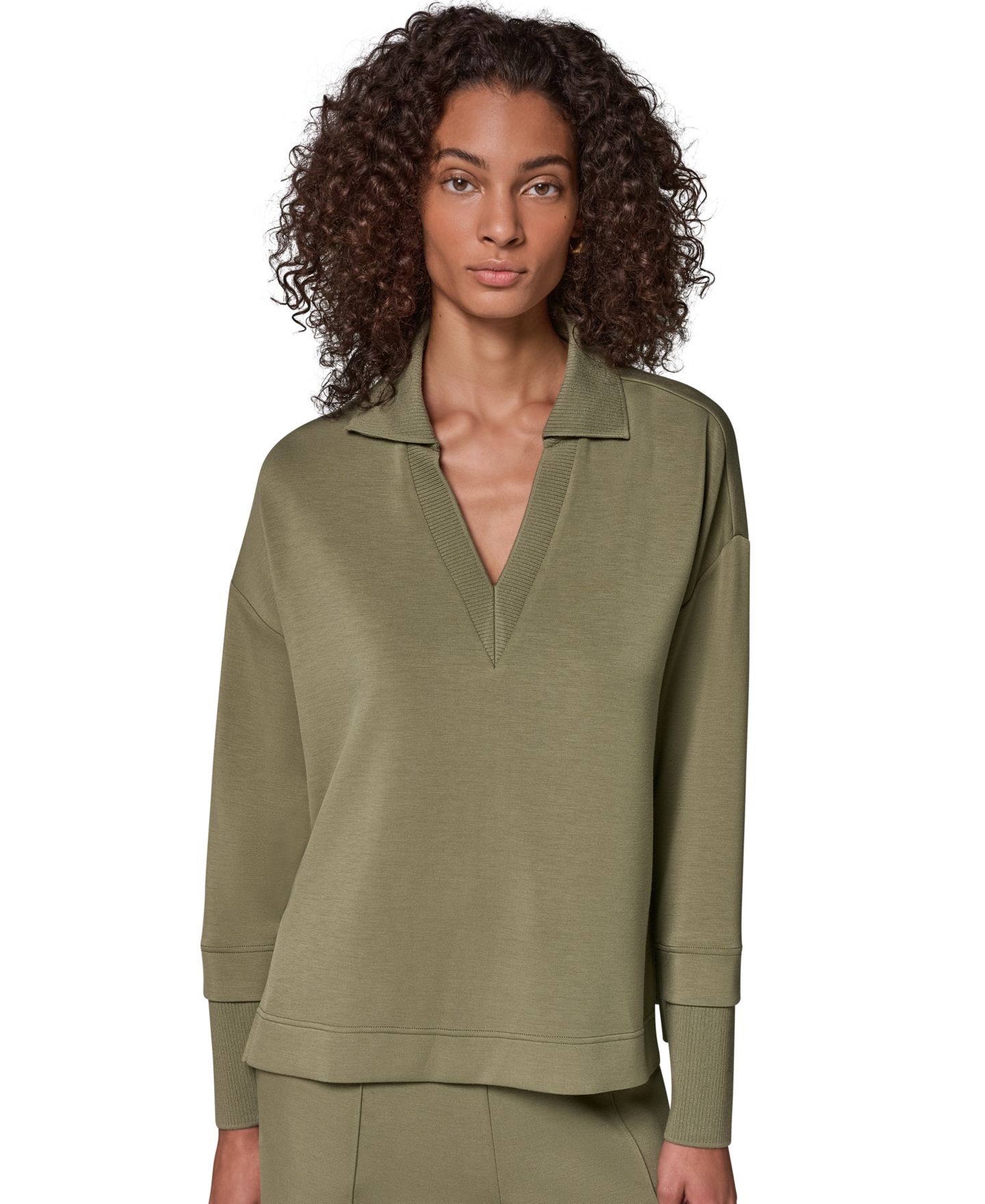 Женский топ Donna Karan Weekend Jet Setter Long-Sleeve V-Neck Tunic Top, цвет: Шалфейный — фото 1