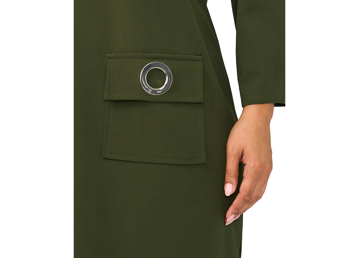 Plus Size Pocket Shift V-Neck 3/4-Sleeve Dress