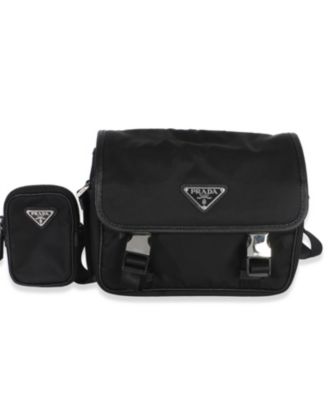 Black Re-Nylon Saffiano Double Buckle Messenger Bag