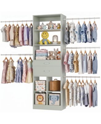 Small Closet Organizer with Drawers and Hanging Rods for a Child's Room