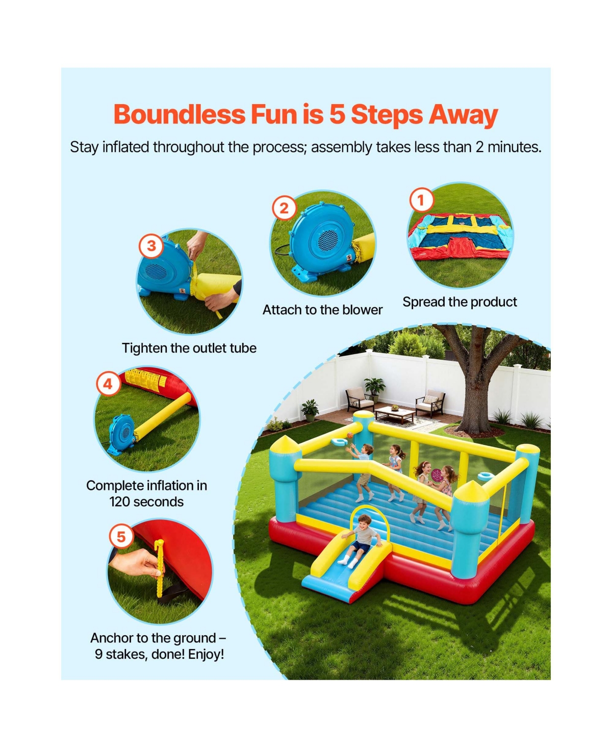 Sevorley Inflatable Bounce House with Slide, Basketball Hoop and Target Game