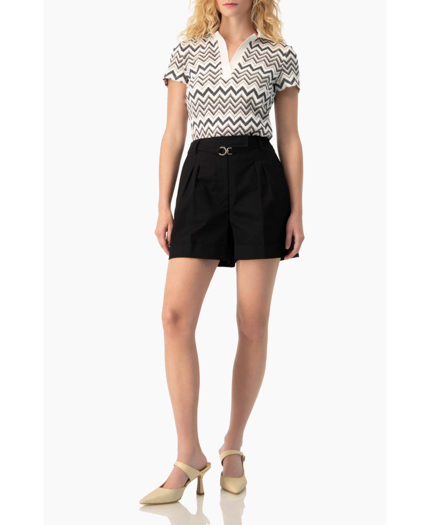 Women's Chevron Knit Collared Polo Blouse