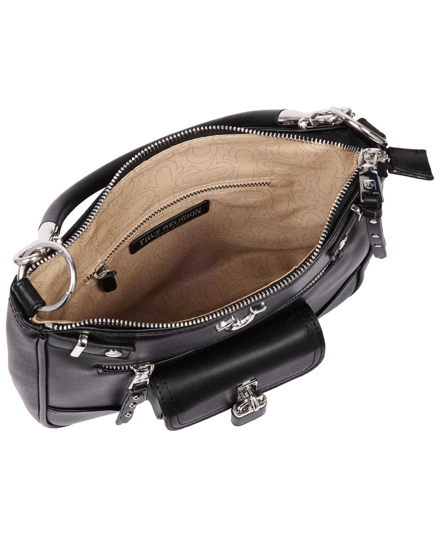 Moto Zip Top Hobo Bag with Lock Pocket Charm - Convertible Shoulder bag