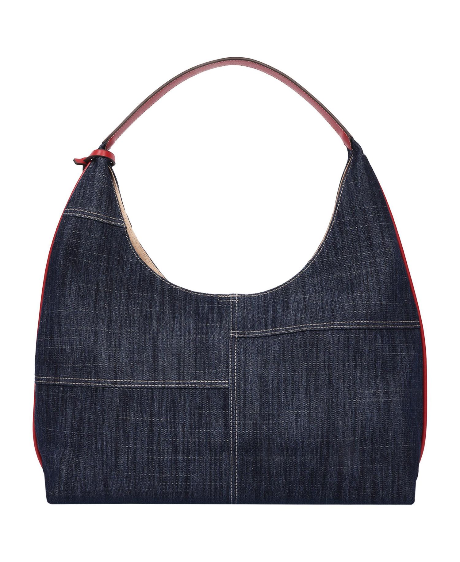 Varsity Logo Zip Pocket Denim Hobo Bag – Dark Denim Shoulder Purse