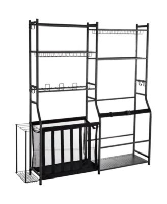Golf Bag Storage Rack, Steel Sports Organizer with Baskets and Hooks
