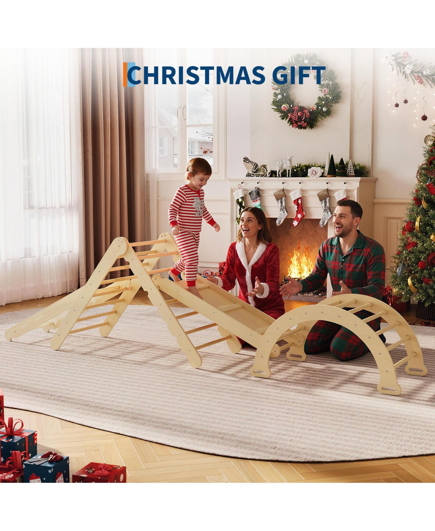 Ages 1-3 7-in-1 Educational Collapsible Wooden Climbing Triangle Set