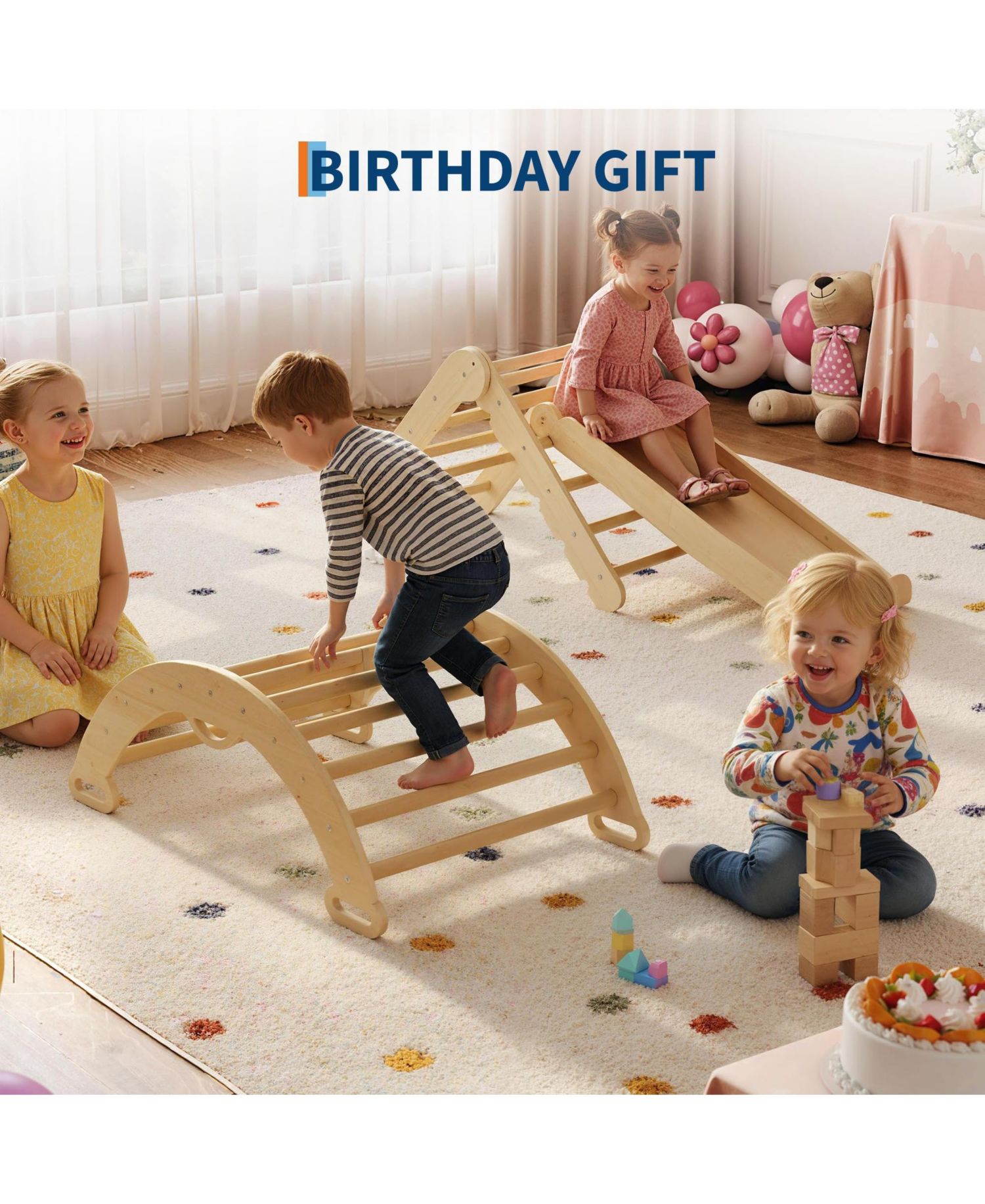 7-in-1 Educational Wooden Climbing Frame Triangle Climbing Set for Toddlers – Collapsible Triangle, Arch, Ramp and Ladder