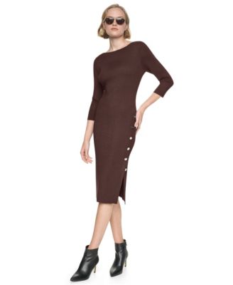Women's Boat Neck Ribbed-Knit 3/4-Sleeve Dress