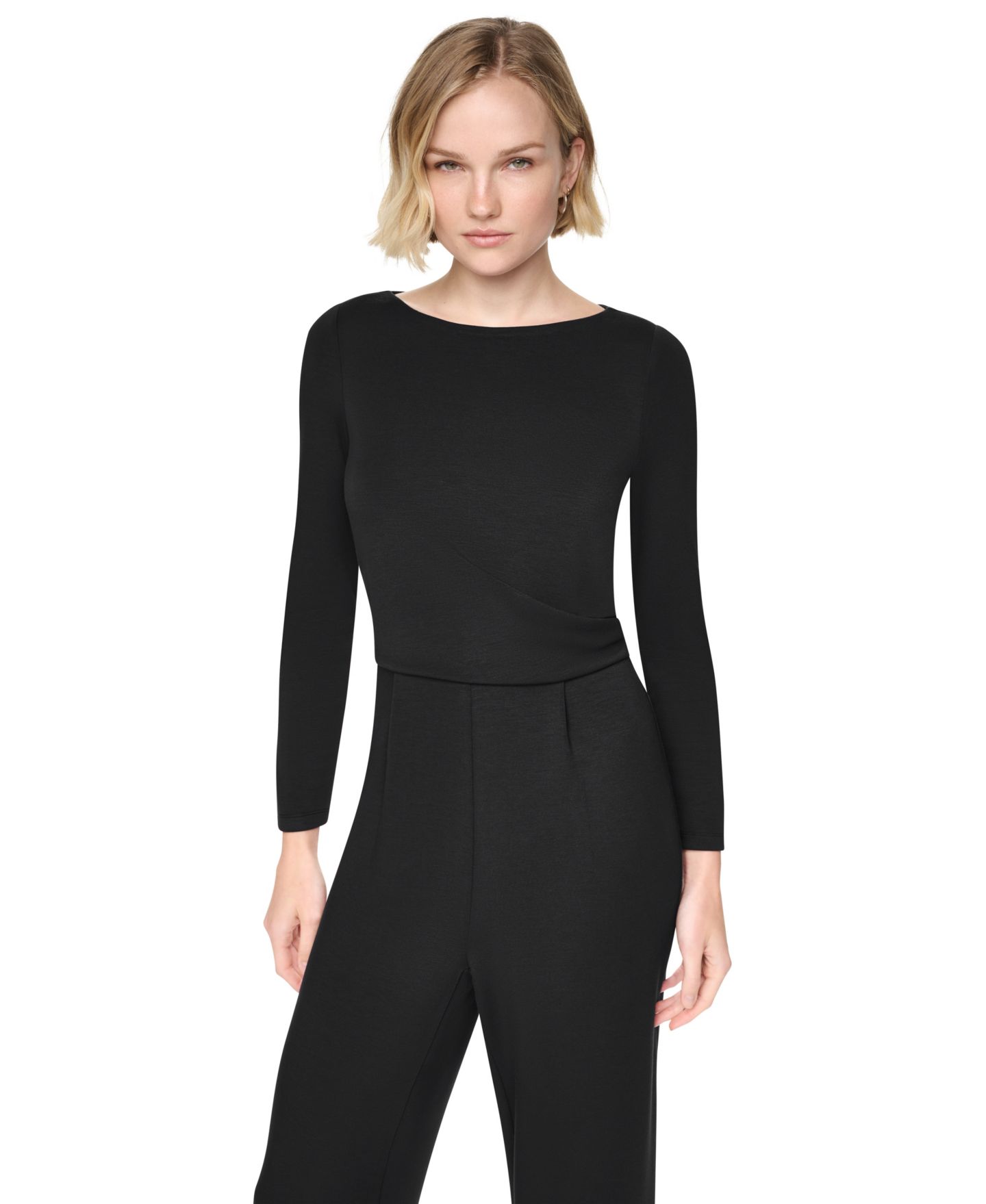Женский комбинезон DKNY Boat-Neck Long-Sleeve Side-Ruched Jumpsuit, цвет: Чёрный — фото 3