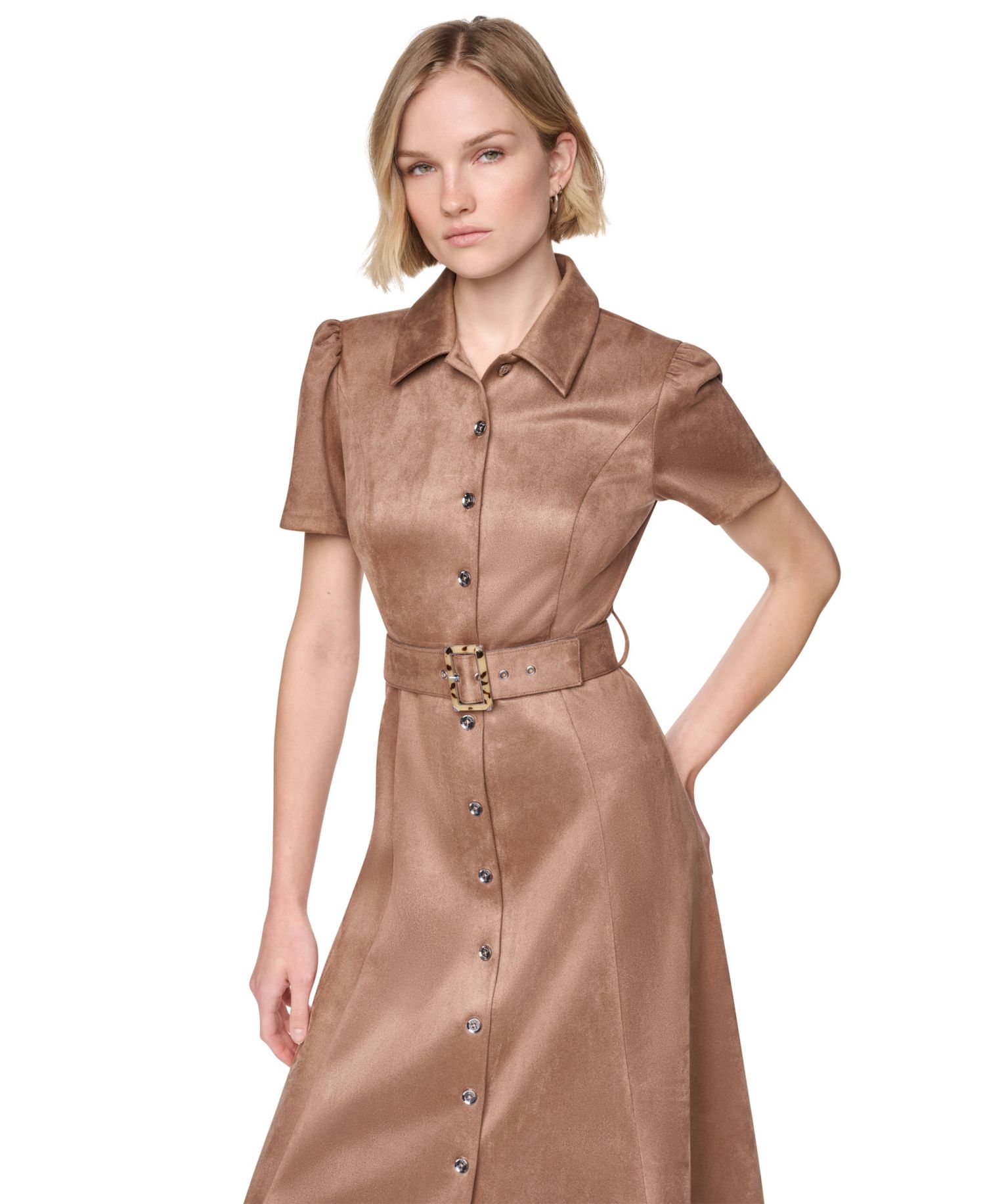 Women's A-Line Short-Sleeve Midi Shirt Dress