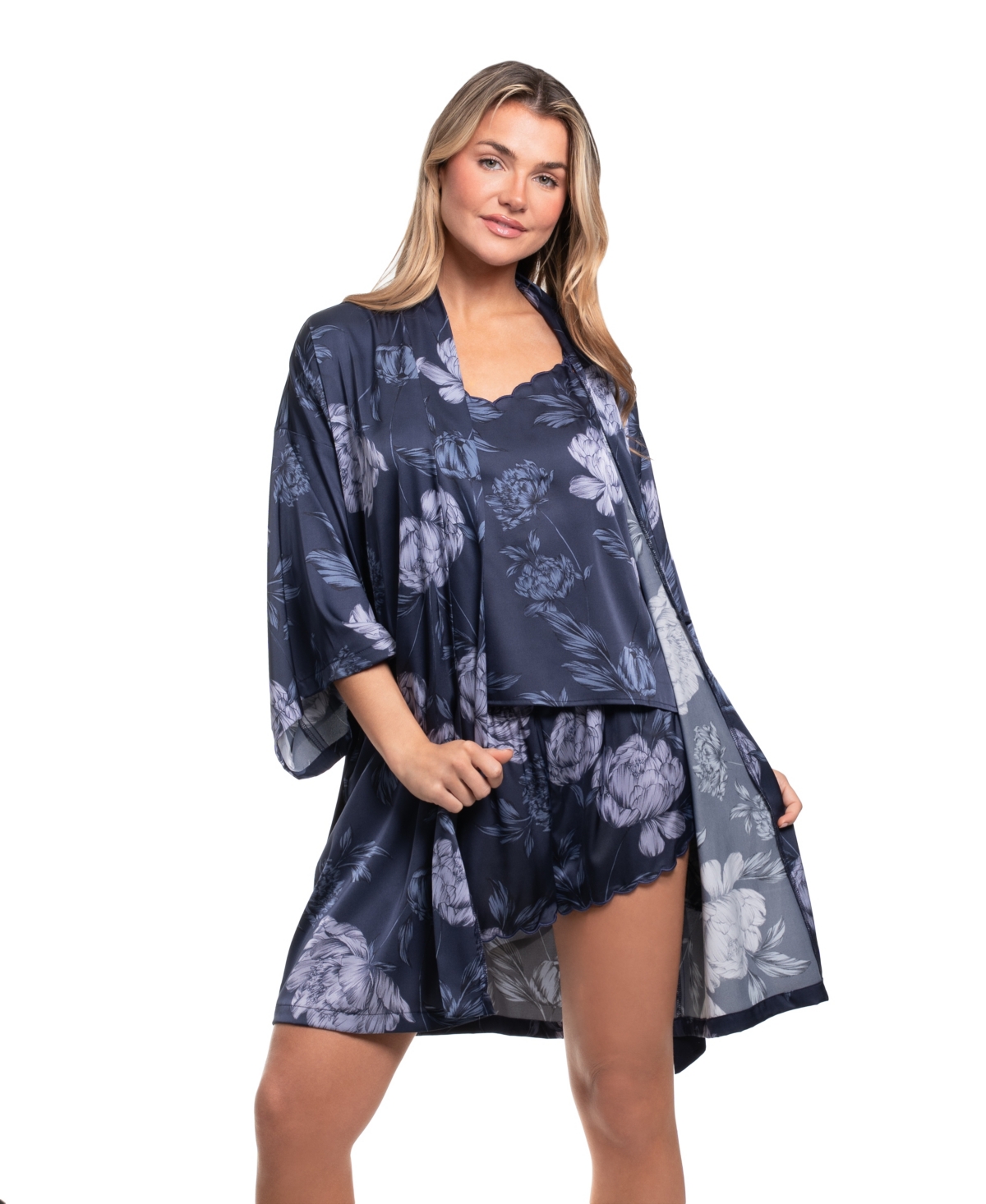Midnight Bakery Women's Floral Printed Satin Wrapper Sleepwear