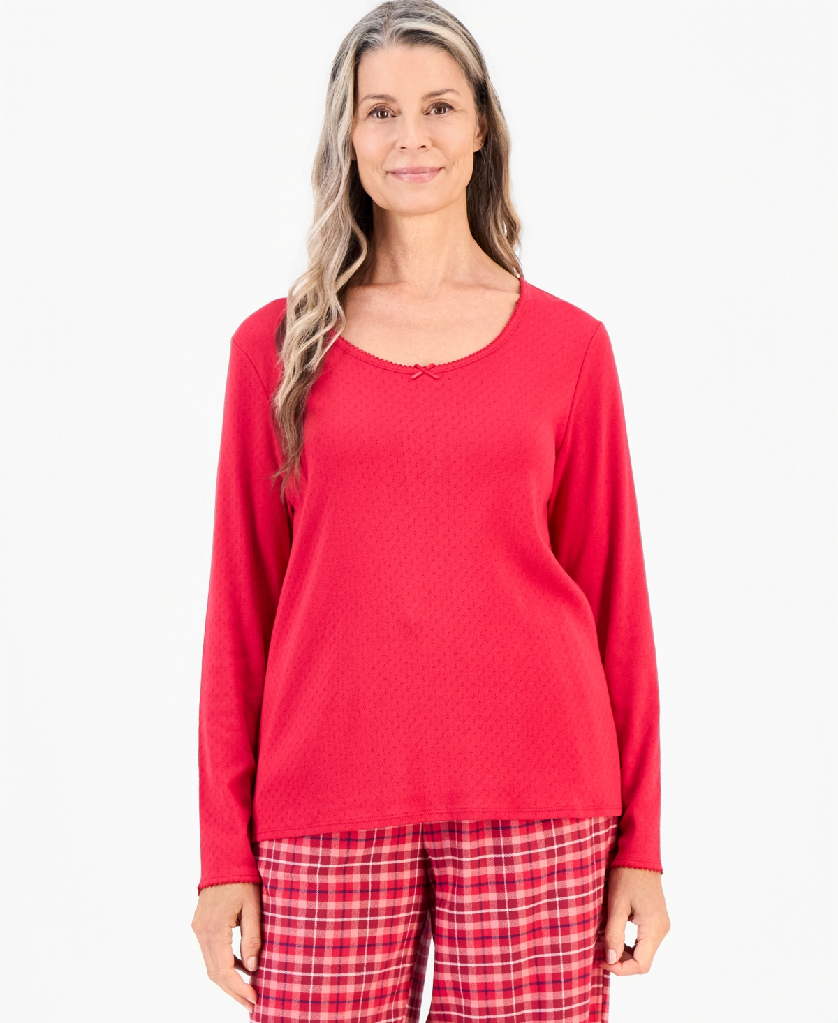 Charter Club Women's Long Sleeve Pointelle Tee, Macy's Exclusive
