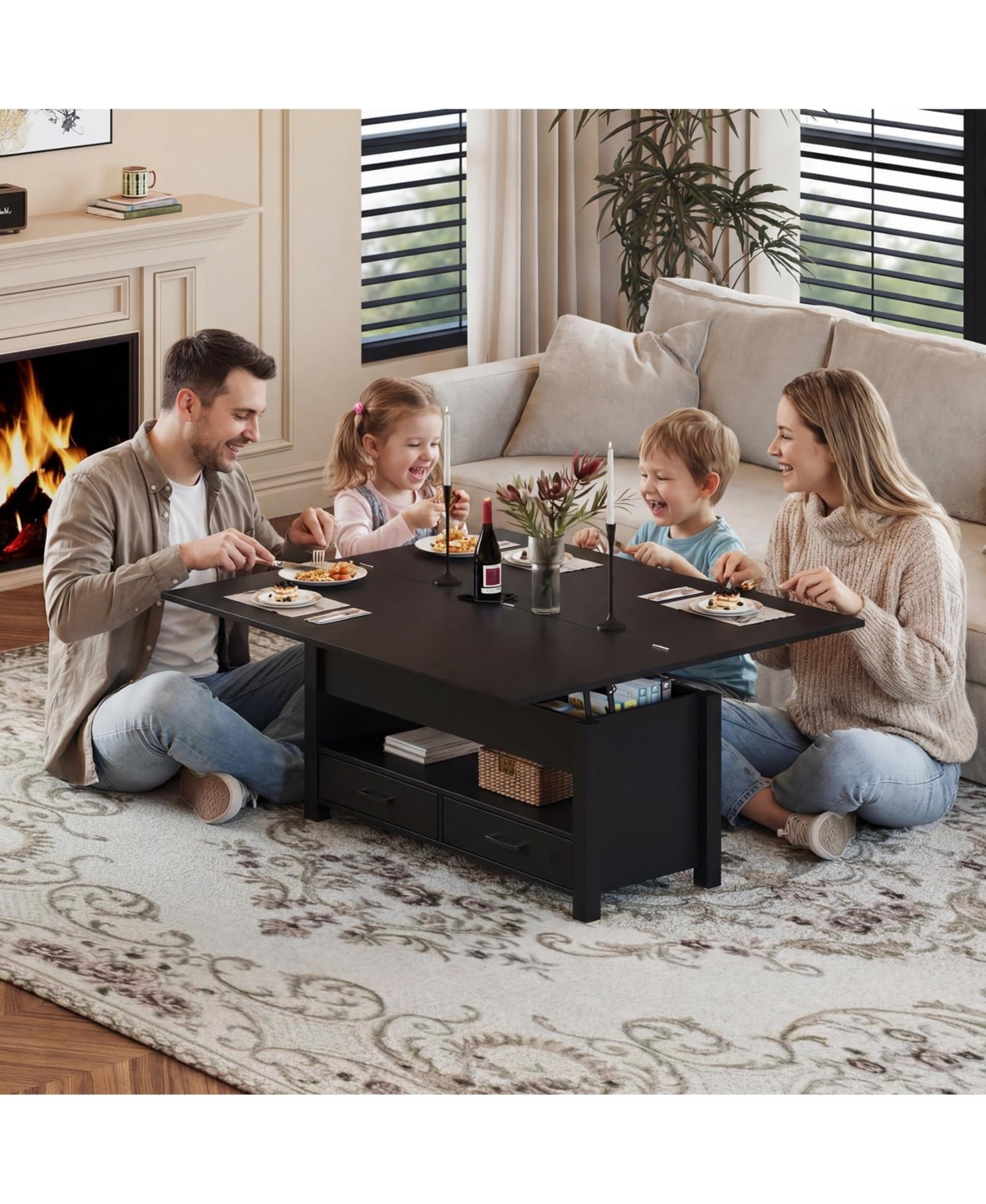 homfan 40" Lift-Top Coffee Table with Drawers and Hidden Storage, Convertible Dining for Living Room