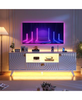 63" TV Stand with Motion Sensor LED Light, Charging Station and Storage