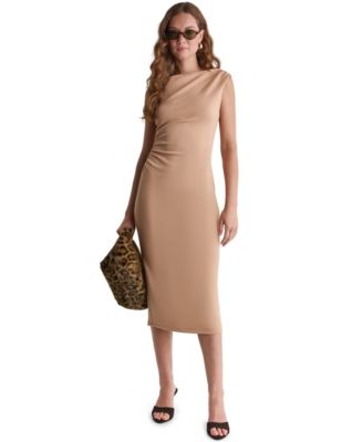 bcbg brown dress Women's Knit Ruched Midi - Toffee Dust Sexy Blue and Nude hugging silhouette and luminous sa_ALL_top_profit Color:as-picture
