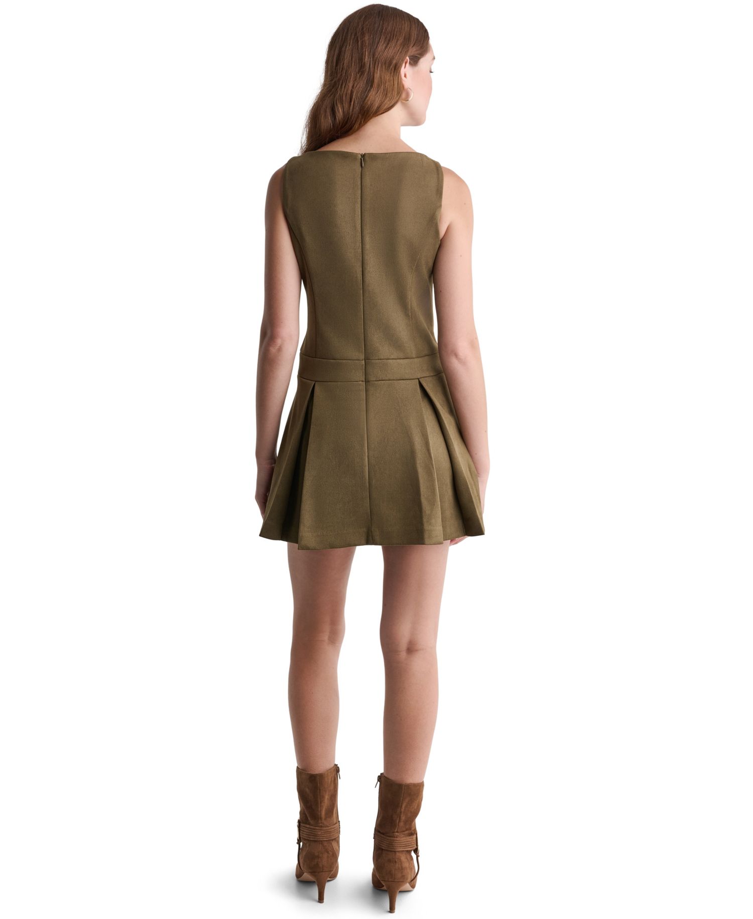 Women's Sleeveless Boat-Neck A-Line Dropwaist Mini Dress