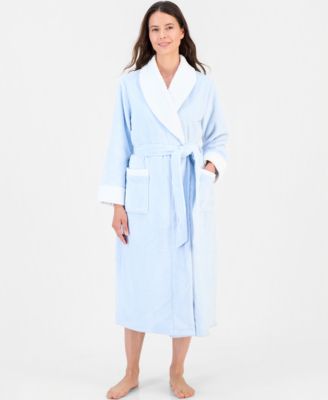 Women's Long Plush Fleece-Trim Robe
