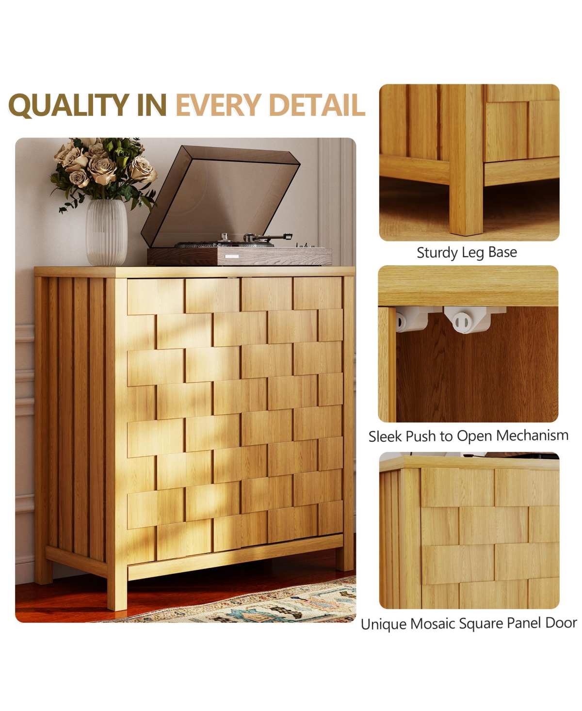 Vlsrka 31.5'' W Accent Cabinet with Adjustable Shelves, Lattice Door Storage Sideboard