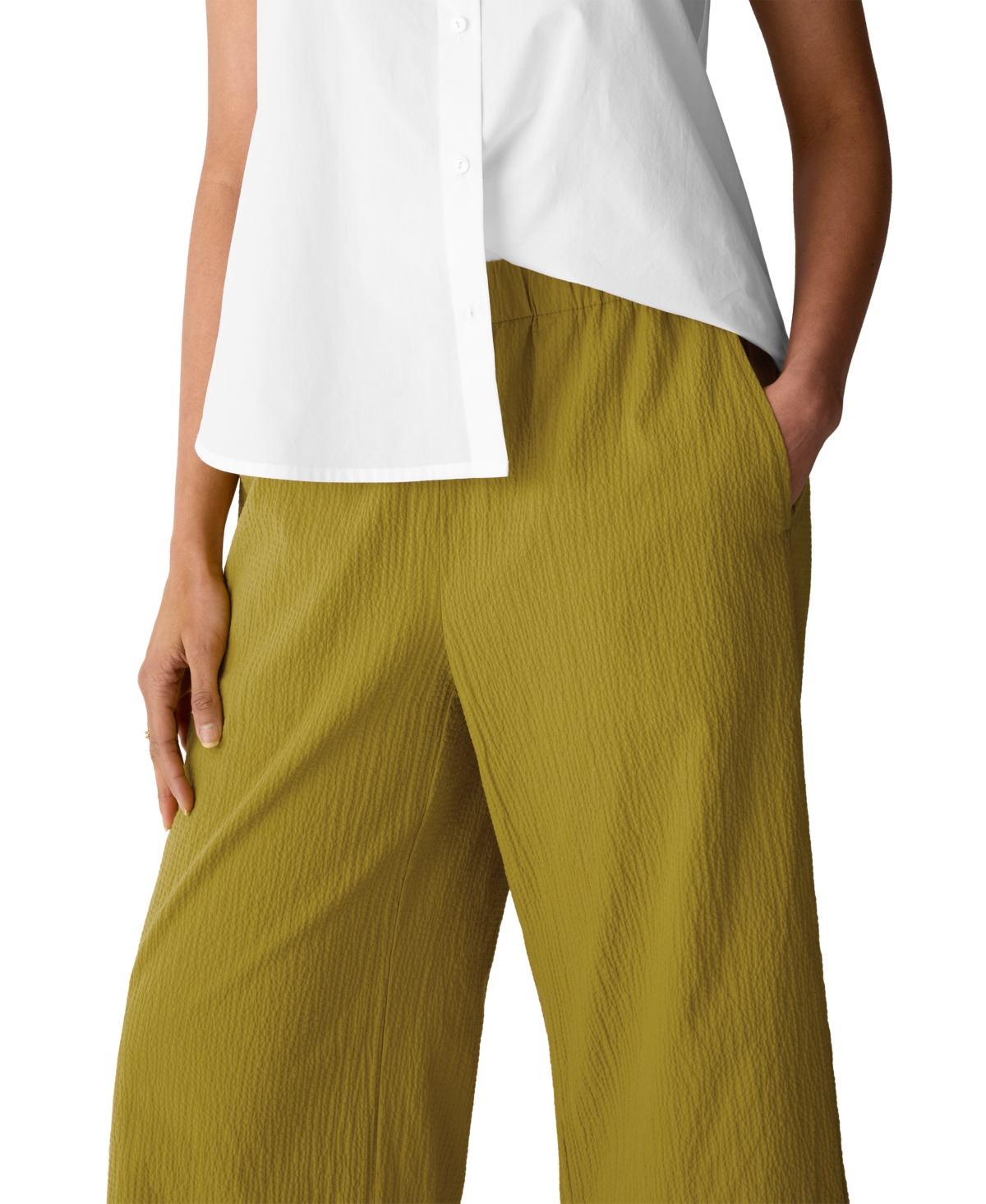 Eileen Fisher Petite Pucker Wide-Leg Pull-On Ankle Pants