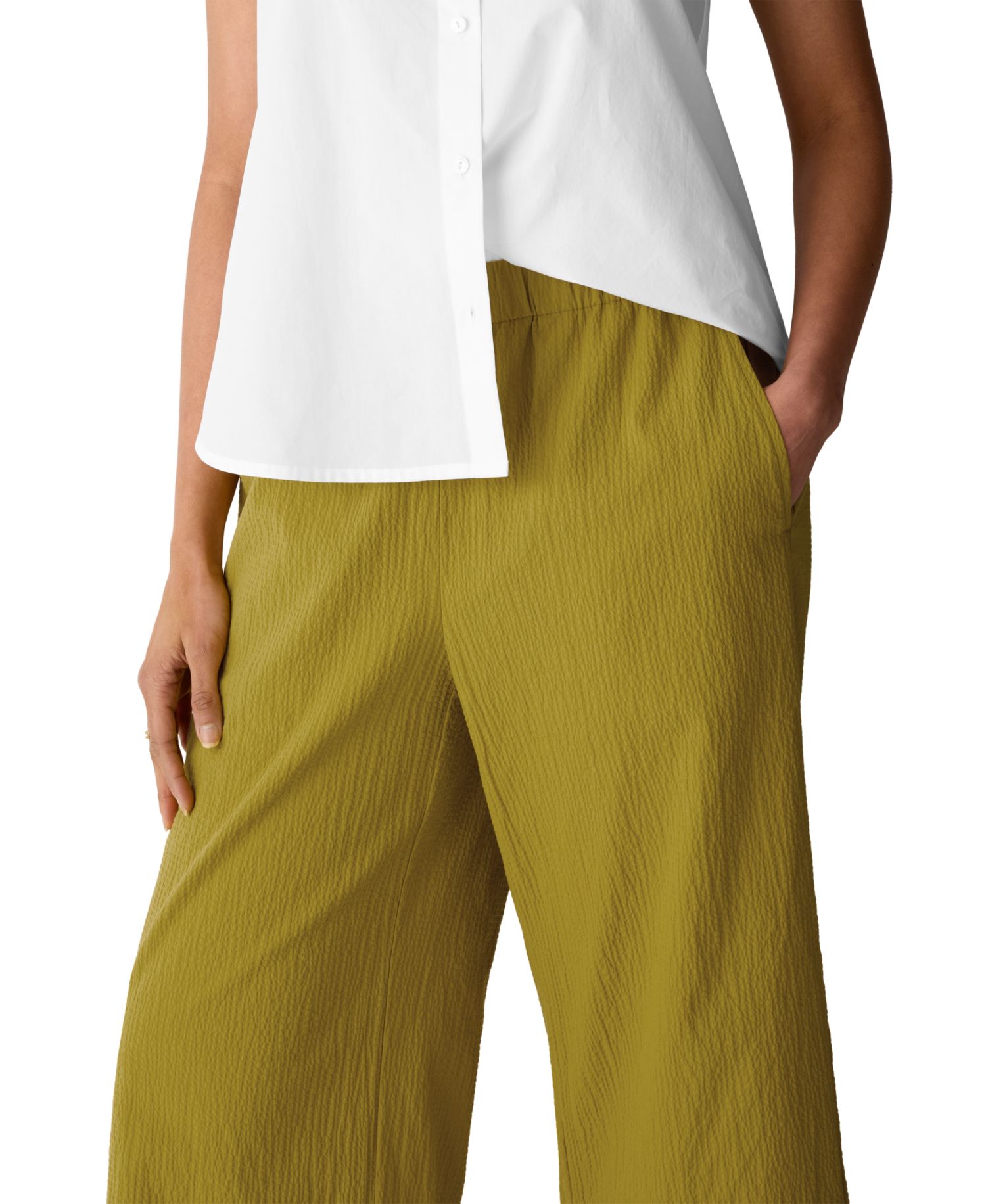 Eileen Fisher Petite Pucker Wide-Leg Pull-On Pants