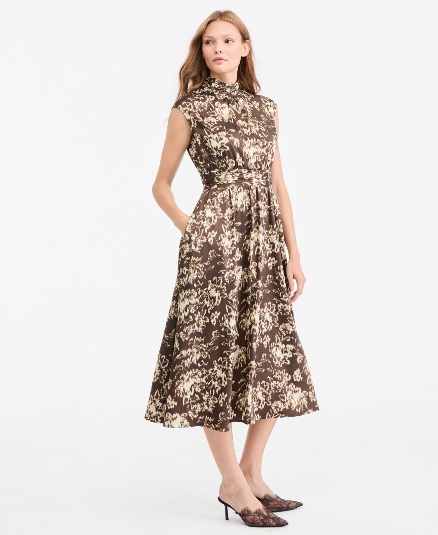 Women's Nyra Satin Midi Mock Neck Dress