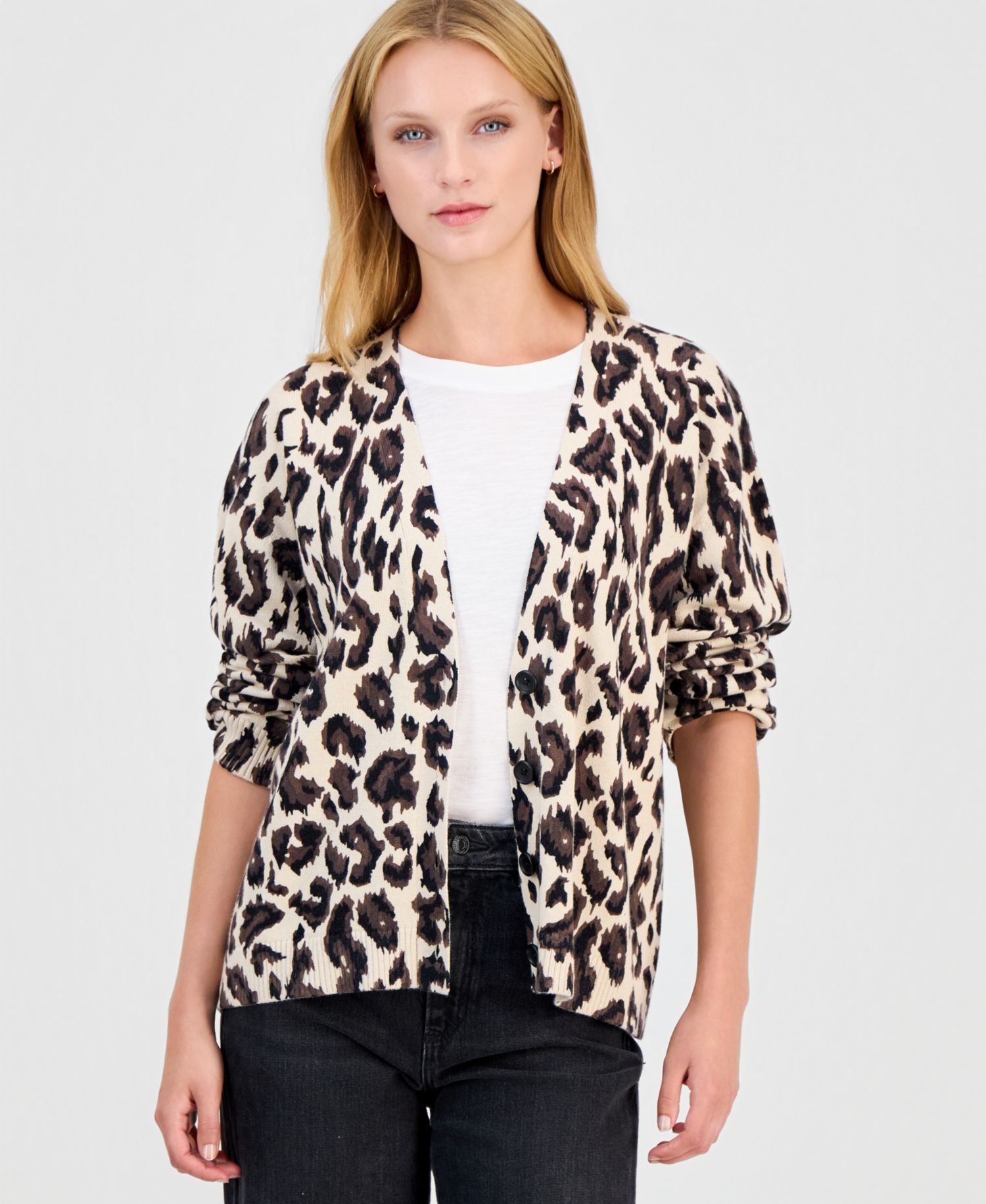 Women's Lailah Oversized Leopard-Print Long-Sleeve Cardigan