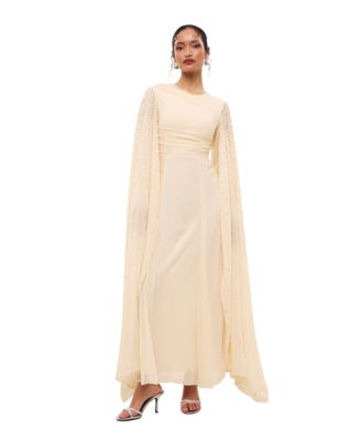 Women's Sequin-Embellished Cape-Style Sleeves Maxi Dress