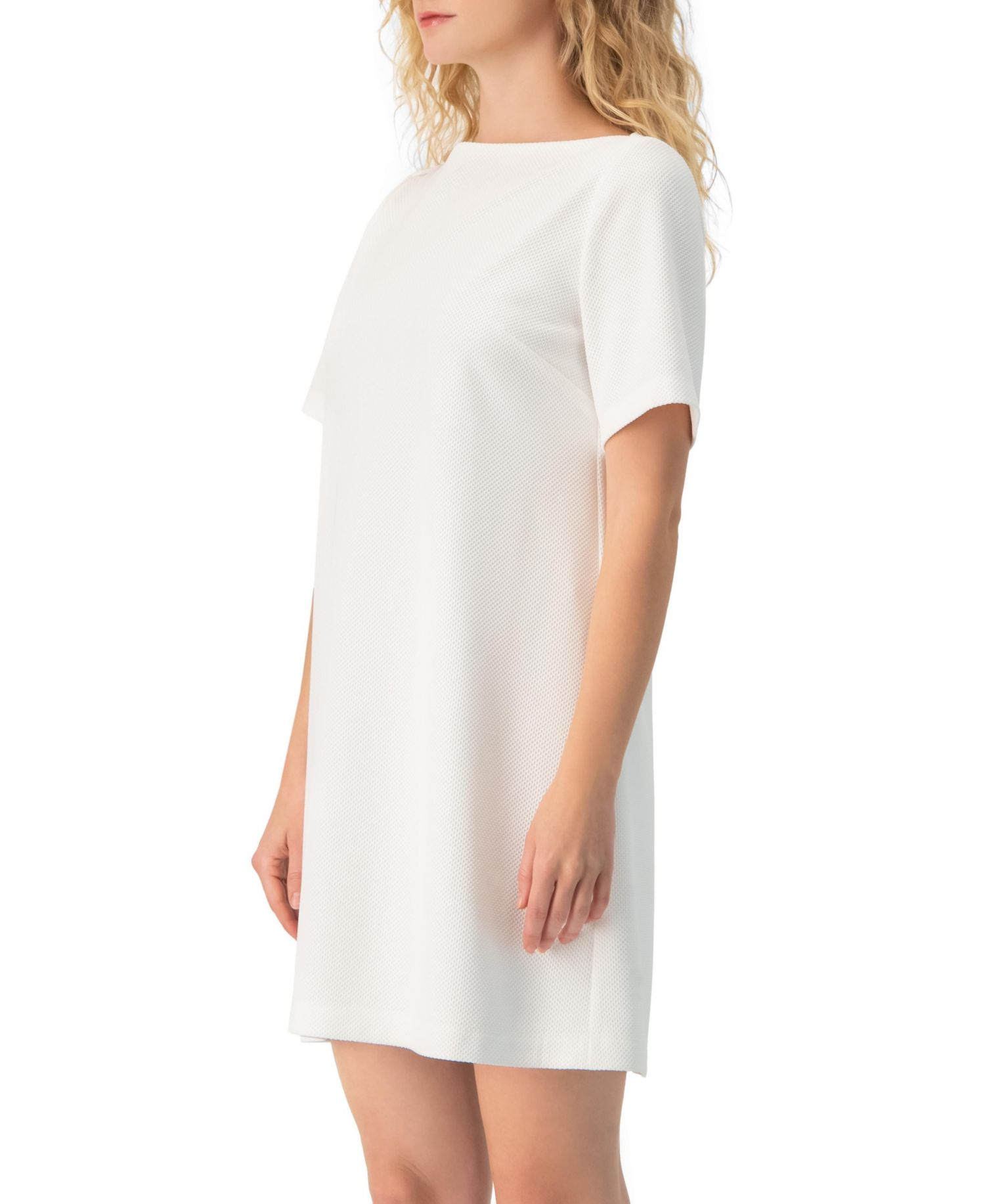 Women's Clean Boat-Neck Short-Sleeve Shift Mini Dress