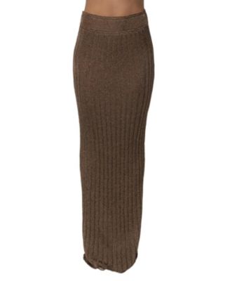 Women's High-Waisted Metallic Ribbed Maxi Skirt