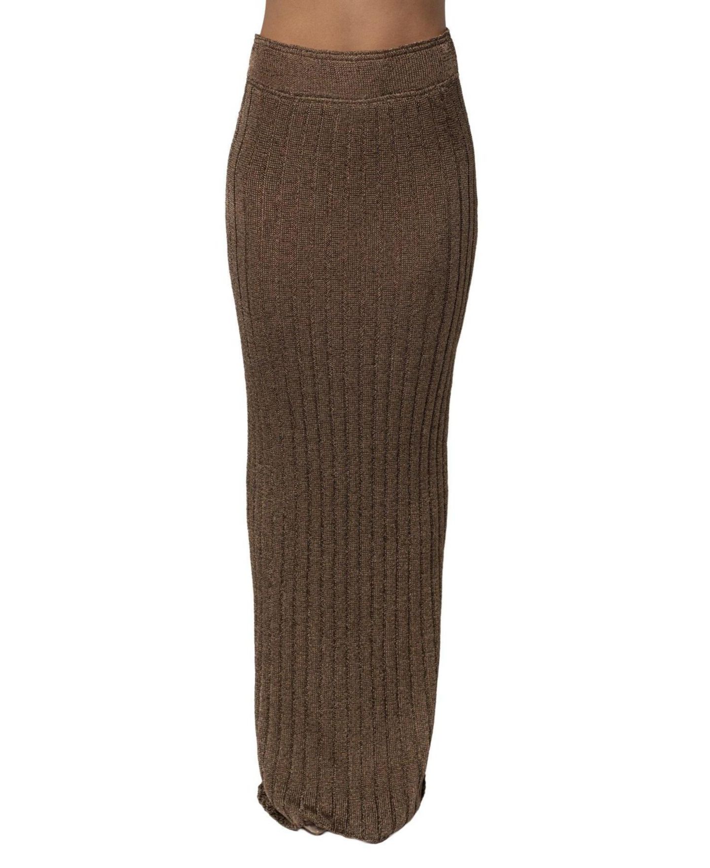 Женская юбка JLUXLABEL High-Waisted Metallic Ribbed Maxi, цвет: Бронзовый — фото 1