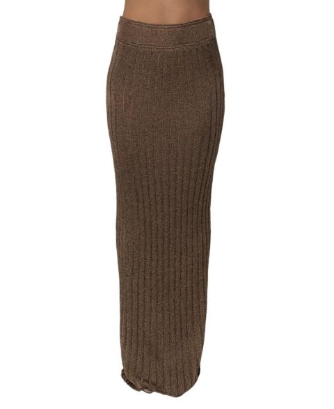 Женская юбка JLUXLABEL High-Waisted Metallic Ribbed Maxi, цвет: Бронзовый