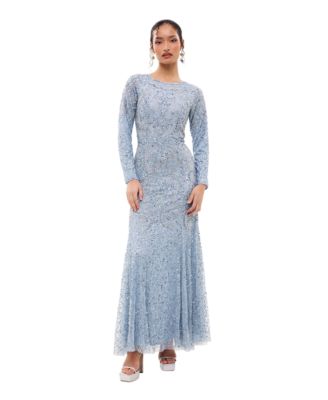 Women's Modest Embellished Sequins Fitted Maxi Dress