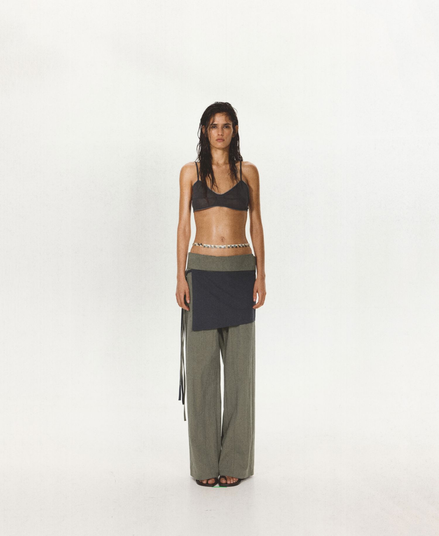 Women's Tied Overlay Wide-Leg Cotton-Blend Pants