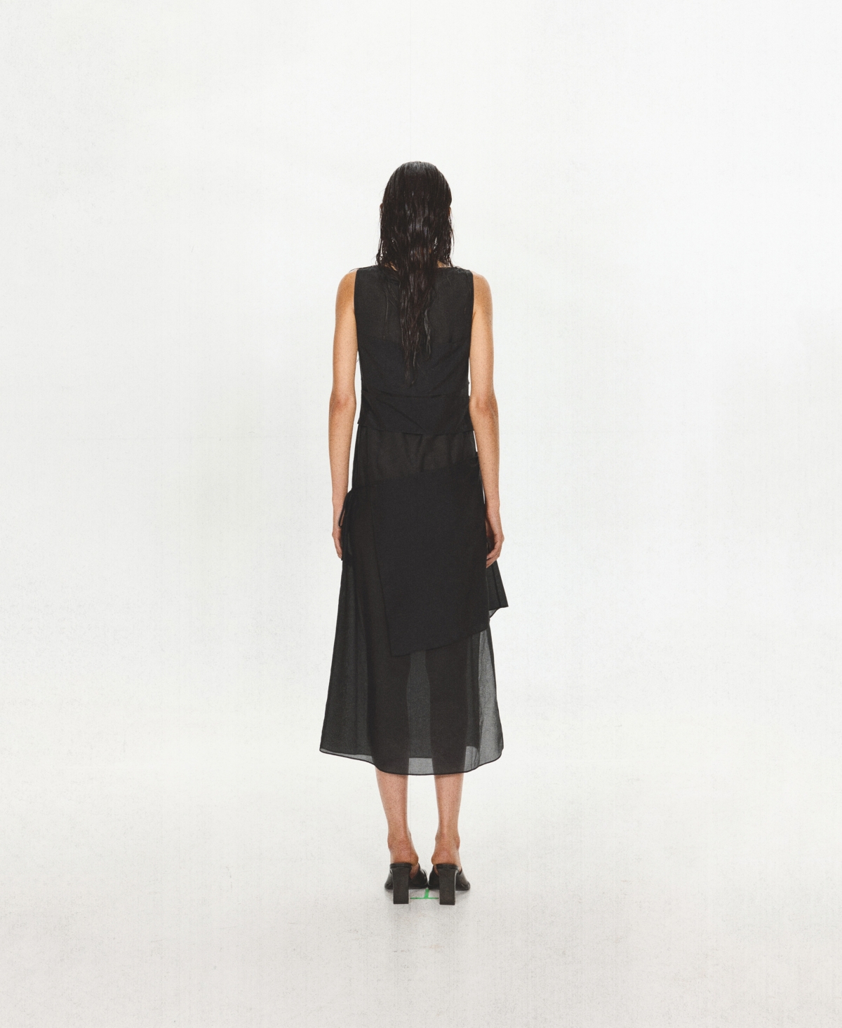 Mango Women's Asymmetrical Overlay Semi-Sheer Midi Dress