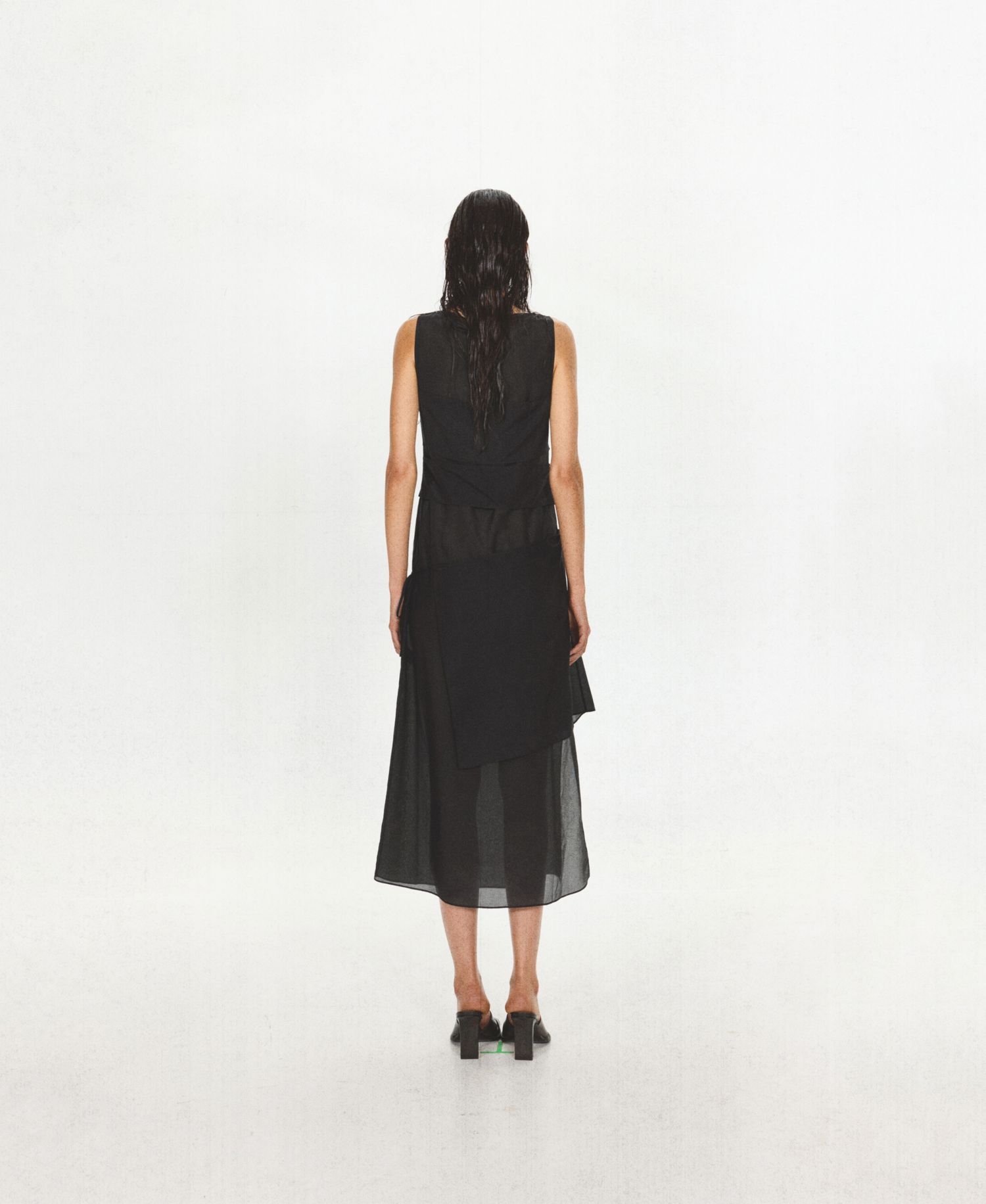 Women's Asymmetrical Overlay Semi-Sheer Midi Dress